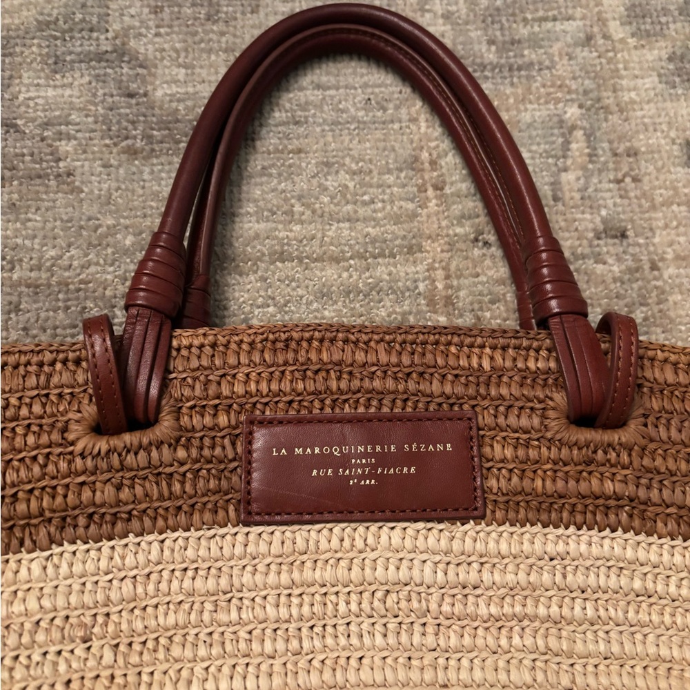 Sezane Raffia Striped Tote - Brown and Tan - Picture 6 of 10